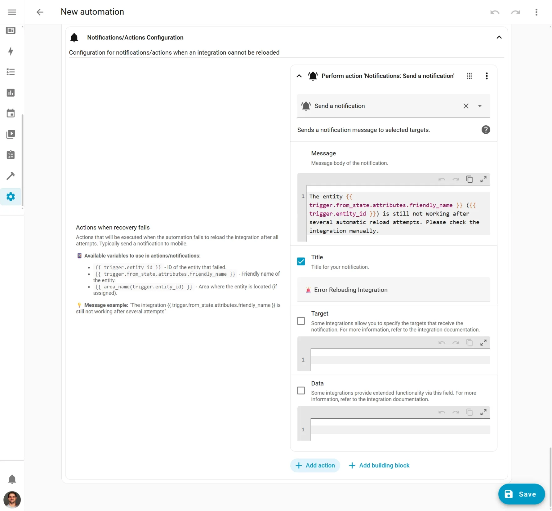 Default notification