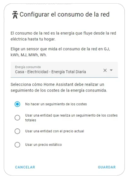 Panel Energía - Añadir Entidad - Casa Energía Total Diaria