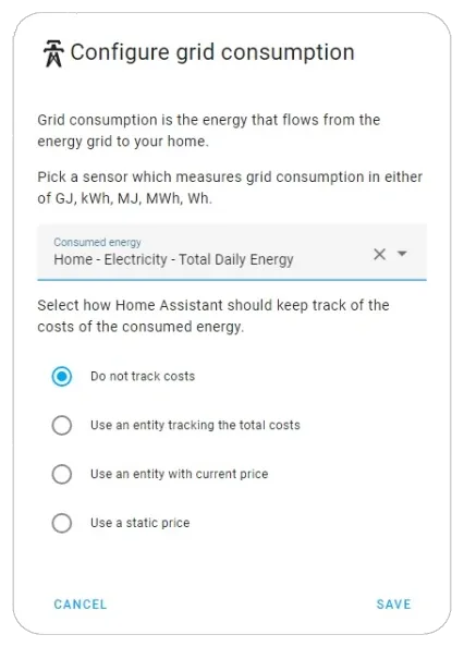 Energy Panel - Add Entity - Home Total Daily Energy