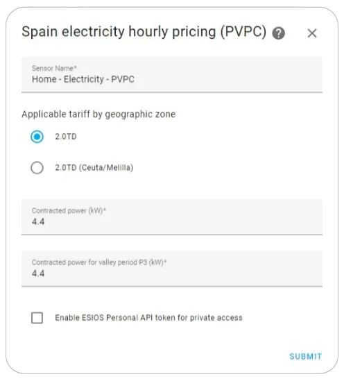 Integrations - Add - PVPC