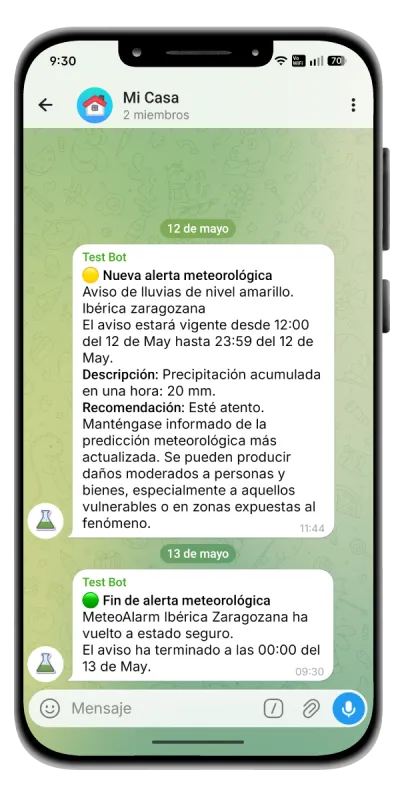 Notificatión Telegram con MeteoAlarm