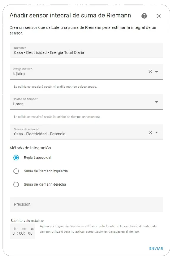 Ajustes ➡ Ayudantes ➡ Añadir Ayudante Sensor Integral