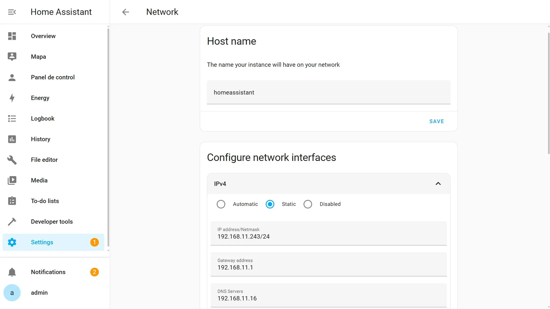 Settings - System - Network