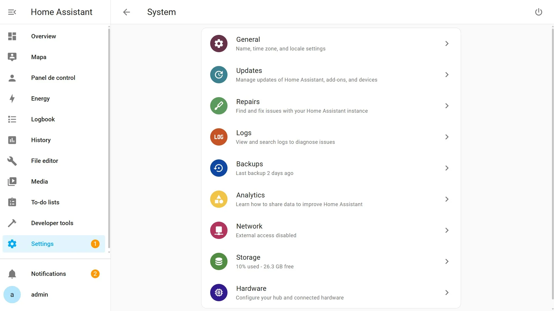 Settings - System