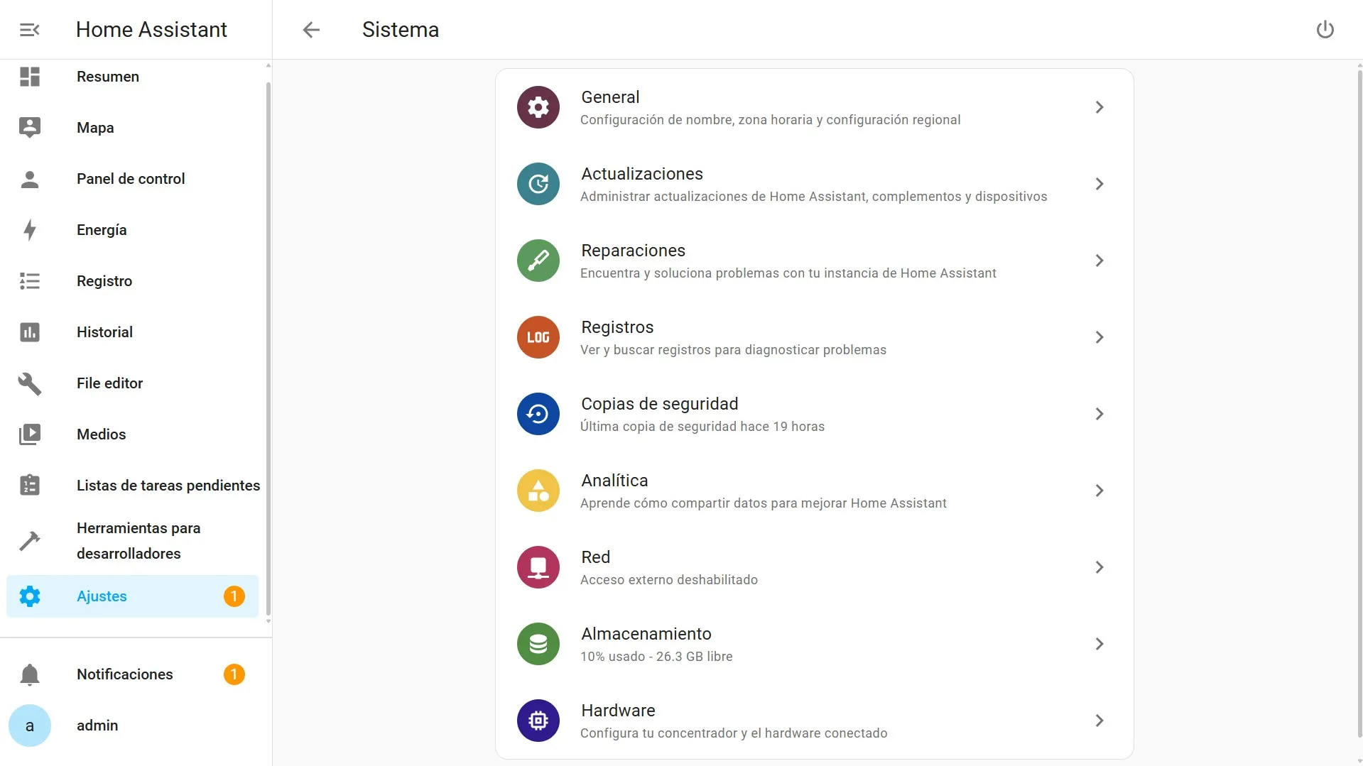 Ajustes - Sistema