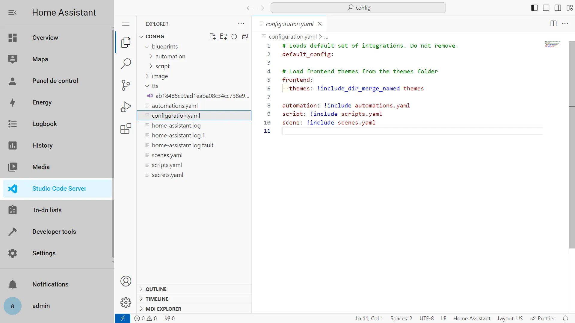 Studio Code Server - configuration.yaml file