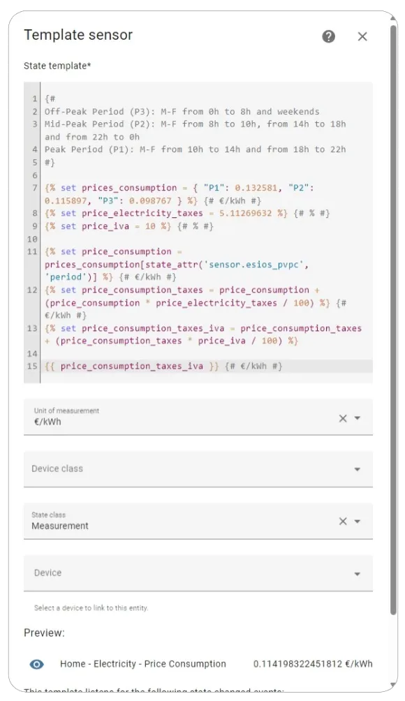 Settings ➡ Helpers ➡ Template ➡ Indexed Rate Consumption Price Sensor