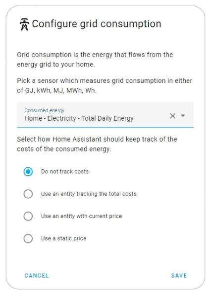 Energy Panel - Add Entity - Home Total Daily Energy