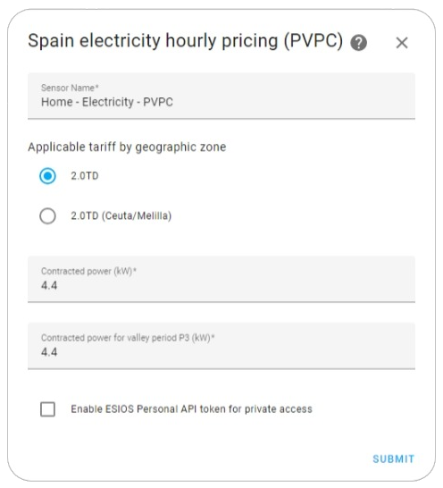 Integrations - Add - PVPC