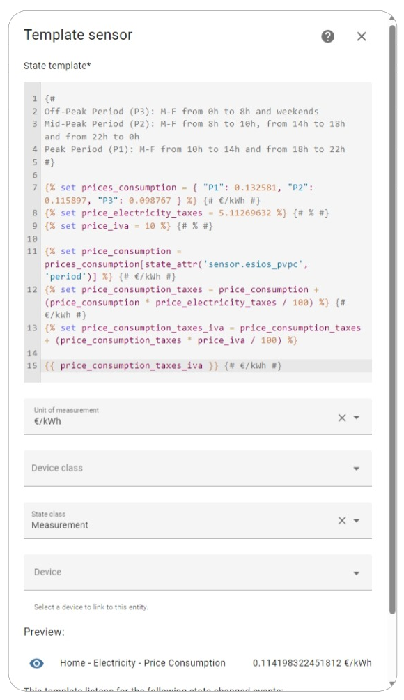 Settings ➡ Helpers ➡ Template ➡ Indexed Rate Consumption Price Sensor