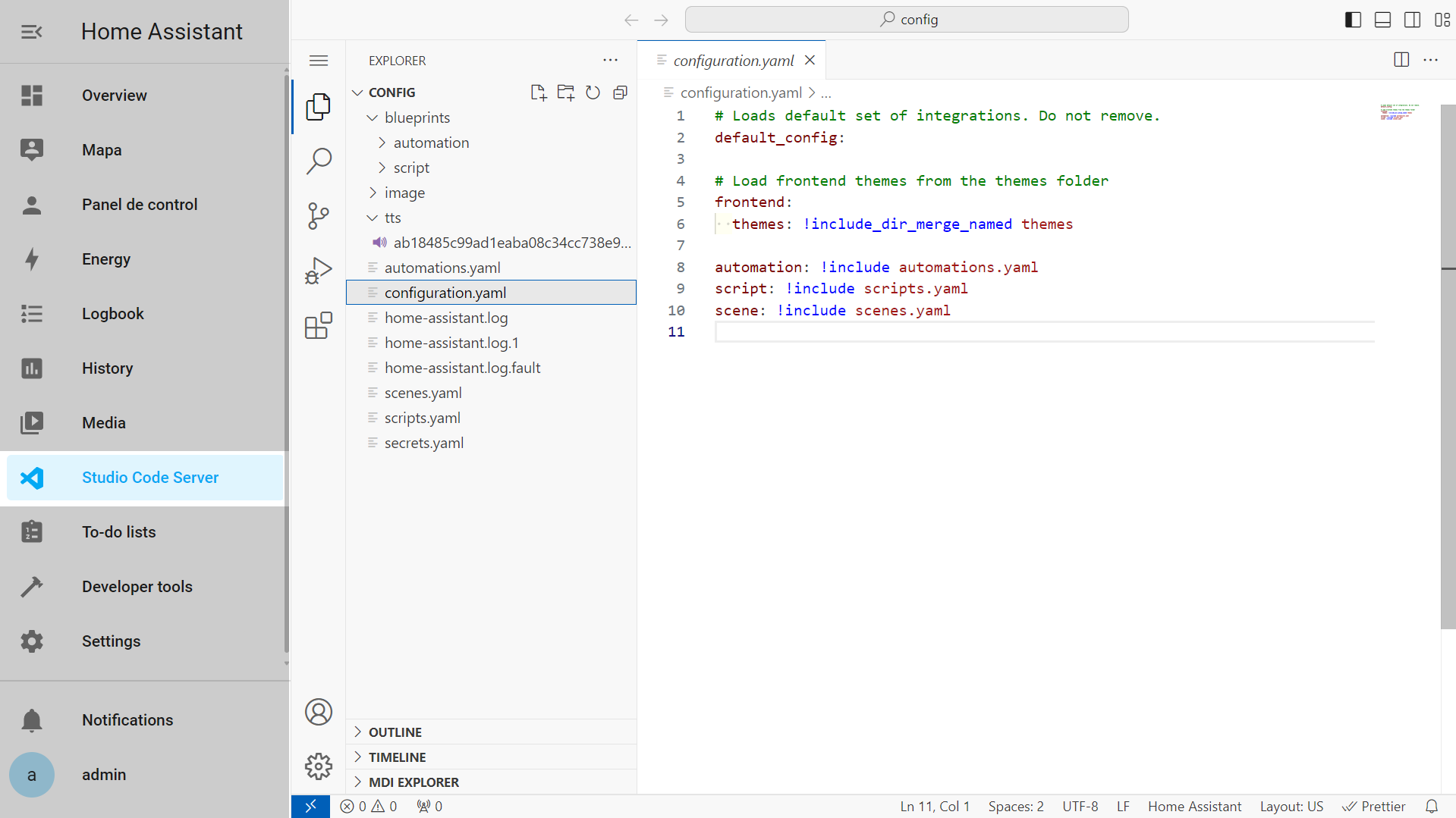 Studio Code Server - configuration.yaml file