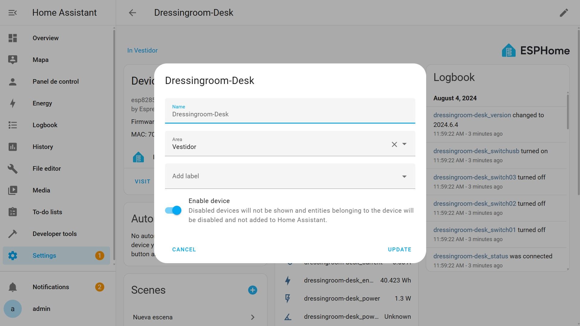 Settings - Devices - Assign Area