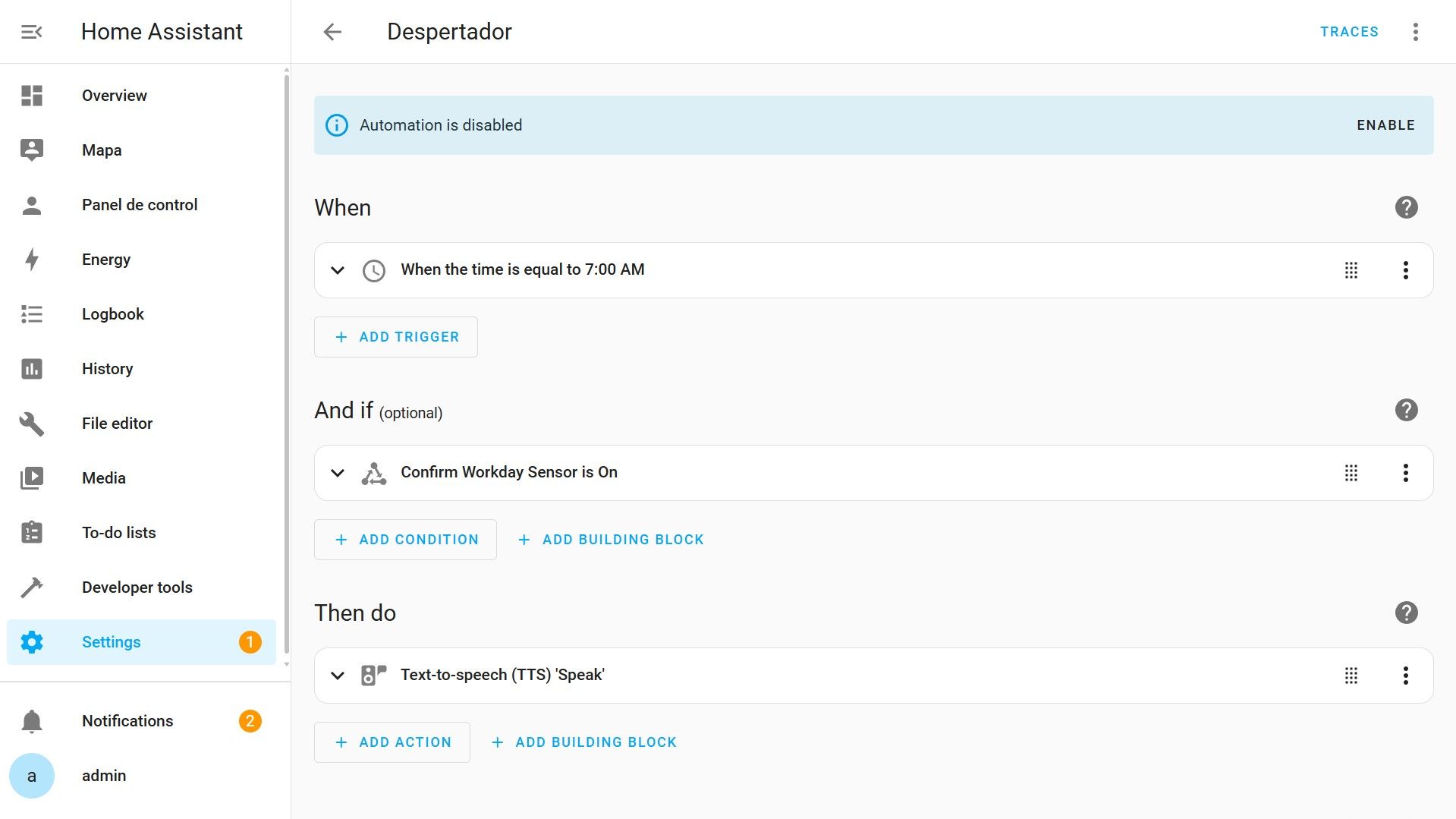 Settings - Automations - Alarm Example