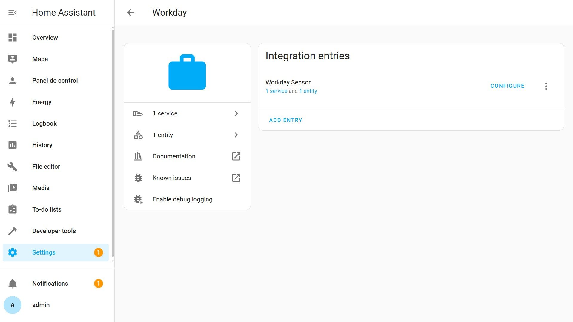 Settings - Devices & Services - Integrations - Workday