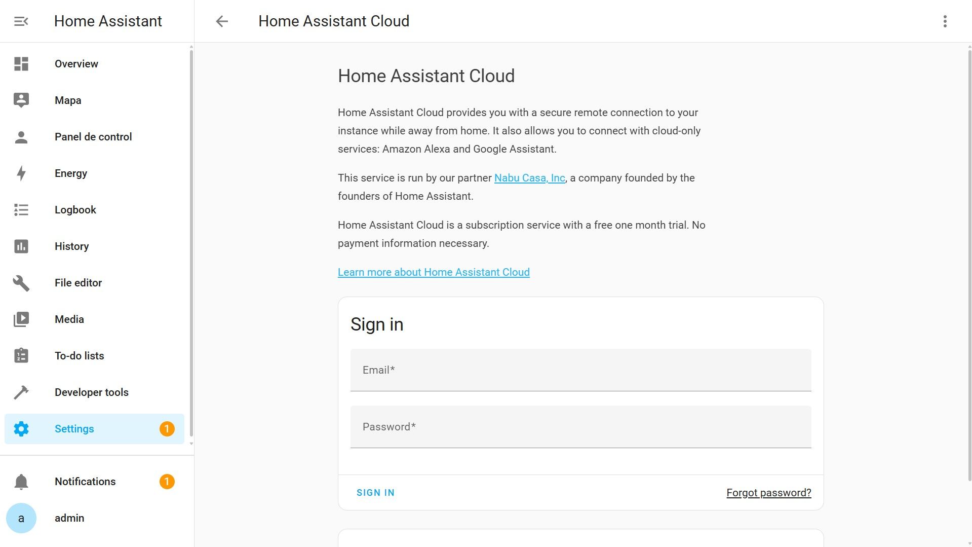 Settings - Home Assistant Cloud