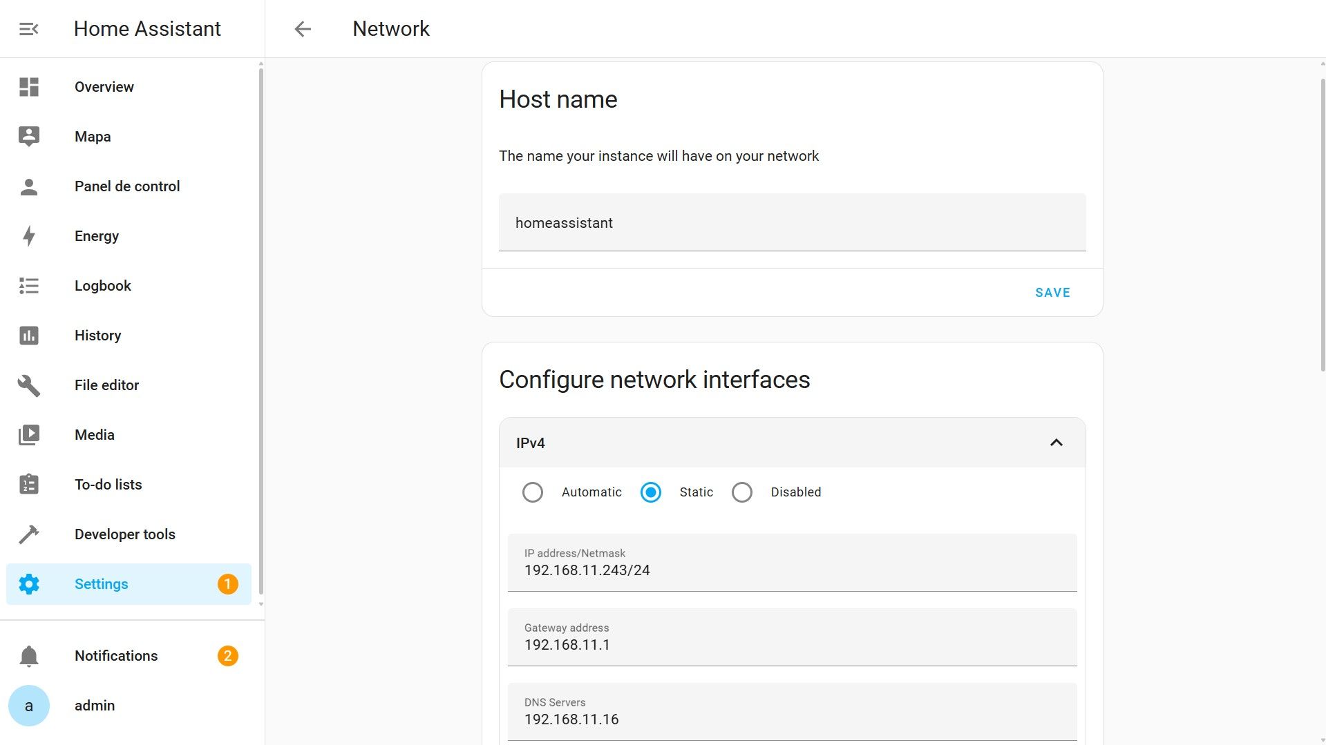 Settings - System - Network