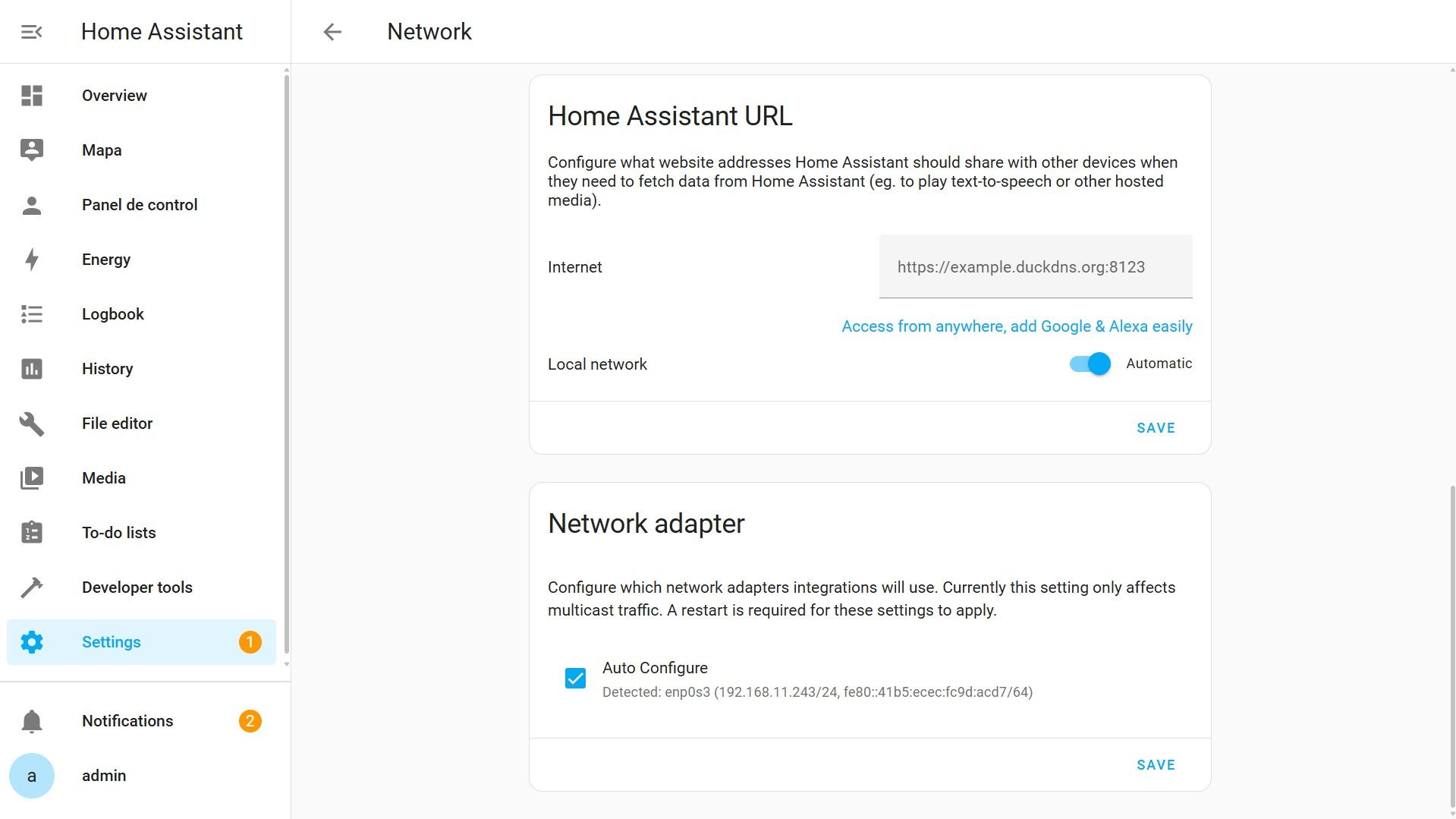 Settings - System - Network