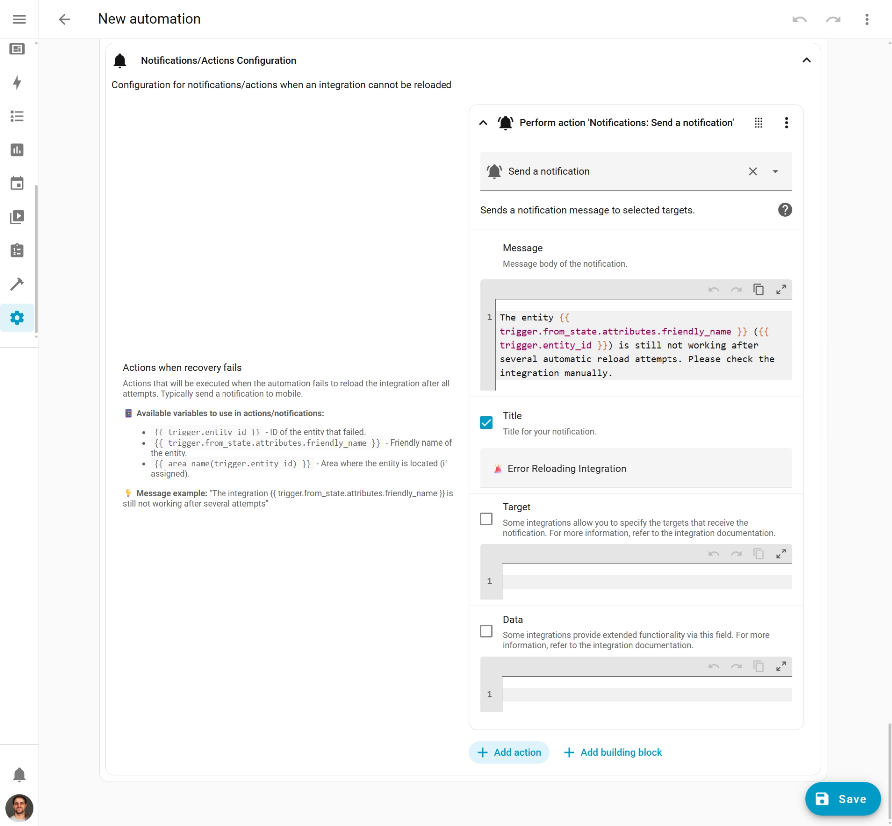 Default notification