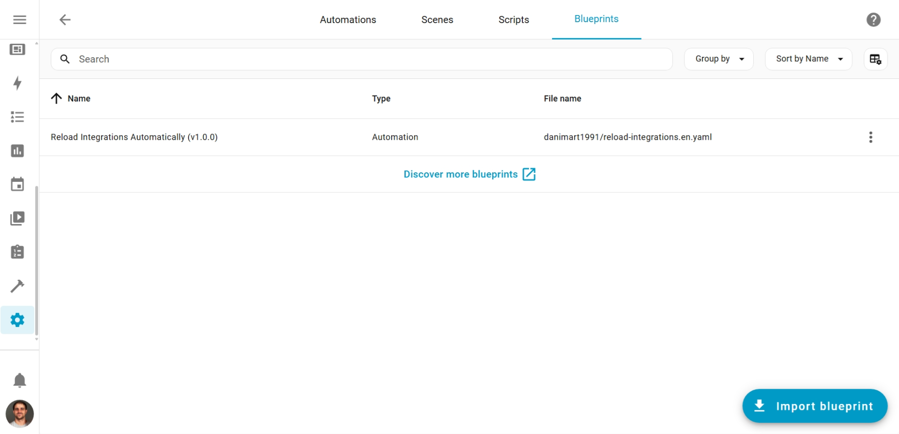 Blueprints screen in Home Assistant