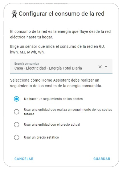 Panel Energía - Añadir Entidad - Casa Energía Total Diaria