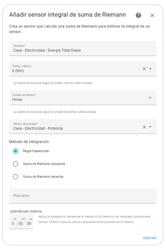 Ajustes ➡ Ayudantes ➡ Añadir Ayudante Sensor Integral