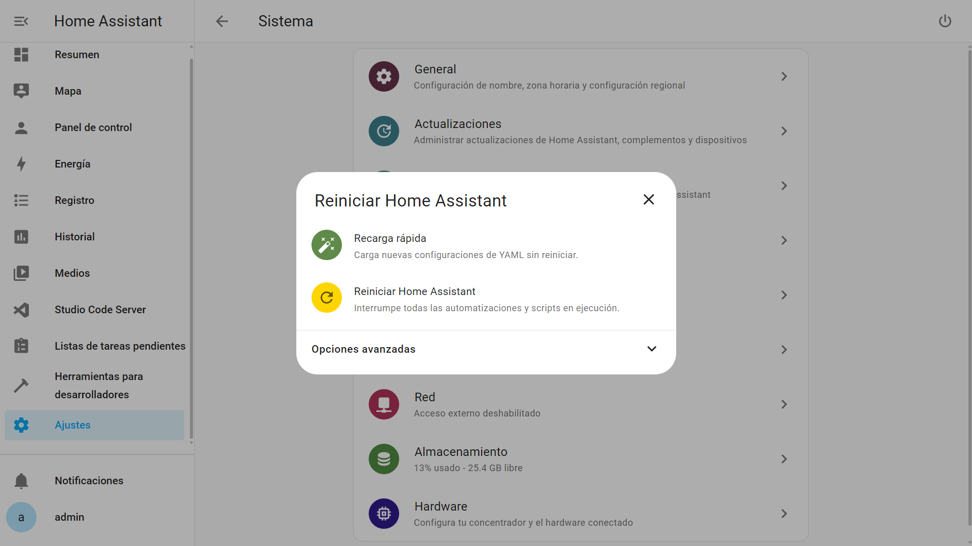 Home Assistant - Ventana Reinicio