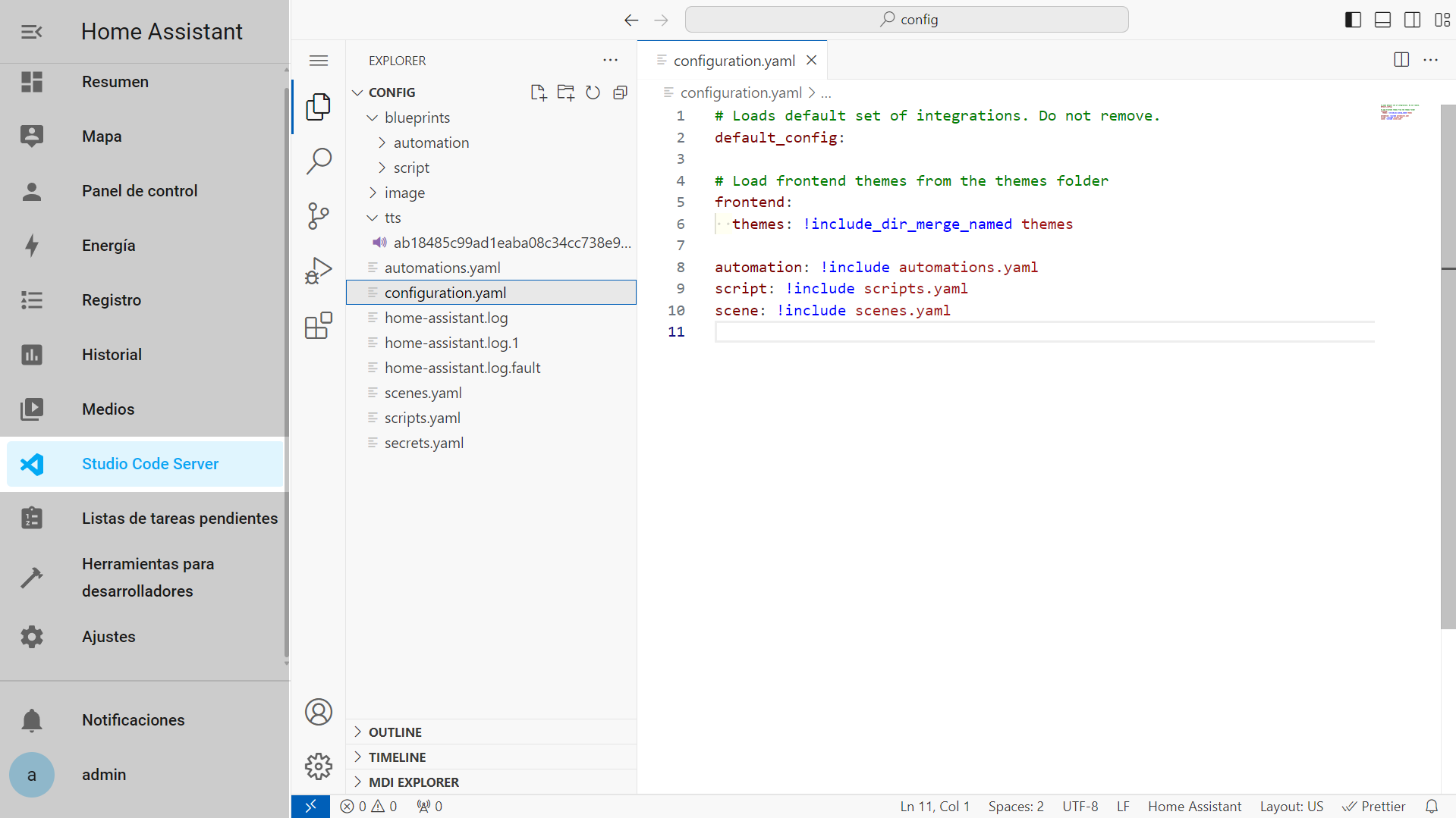 Studio Code Server - Archivo configuration.yaml