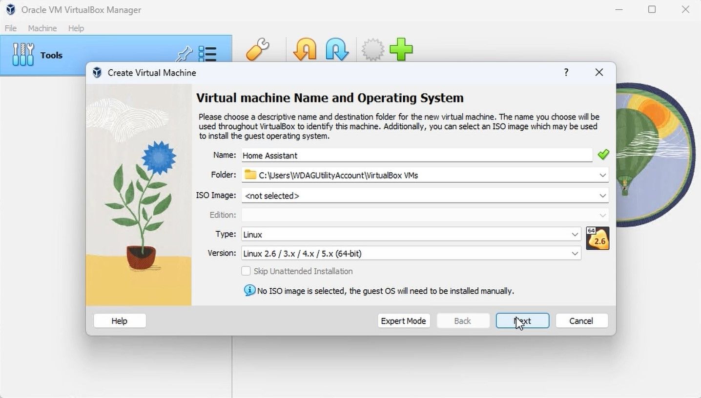 Creating Home Assistant Virtual Machine - Name and Operating System