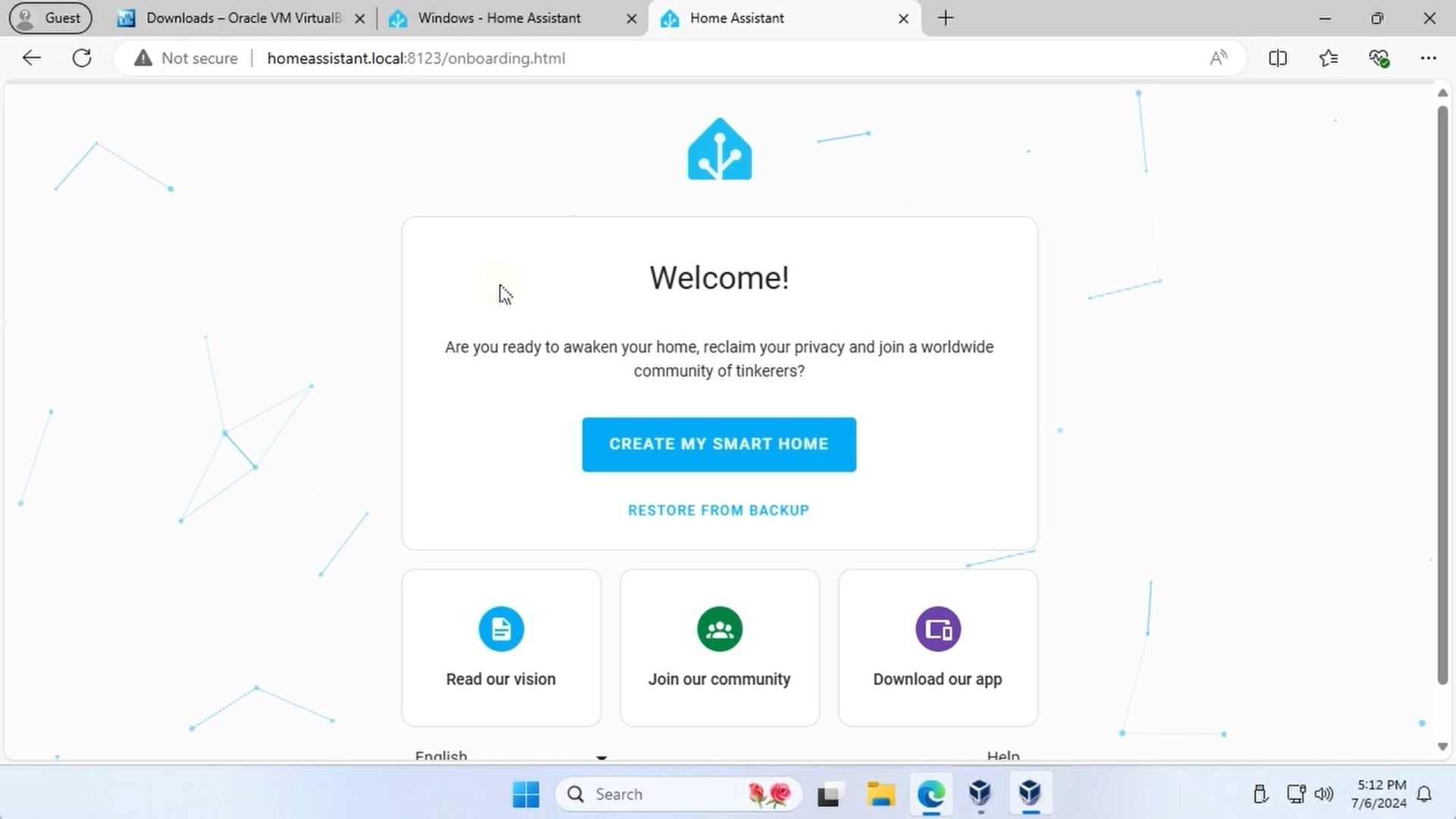 Home Assistant Web - Initial Configuration - Start