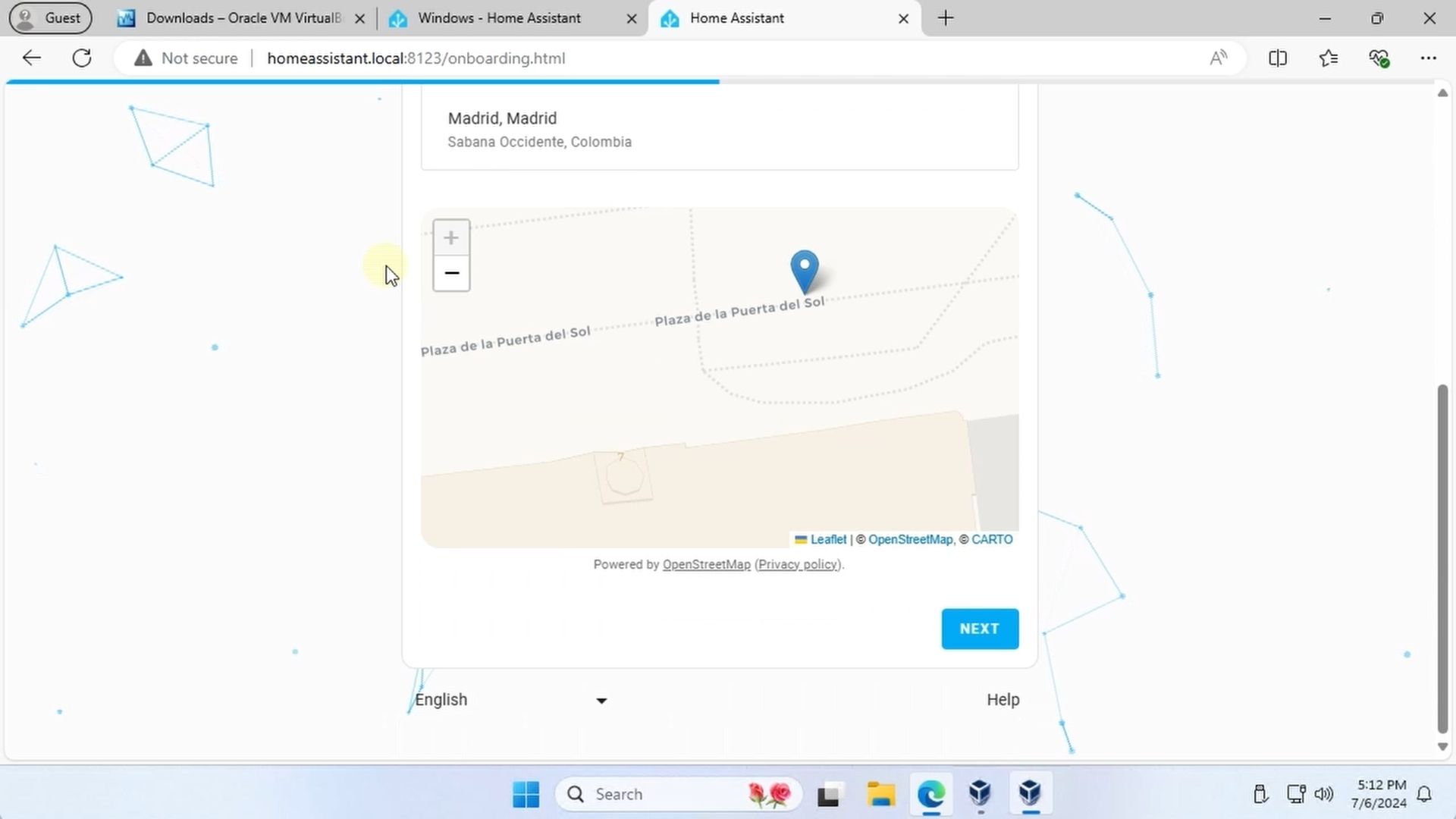 Home Assistant Web - Initial Configuration - Home Location Selection