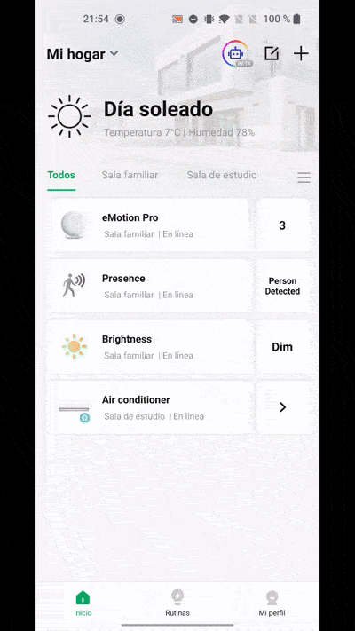 Detection zone configuration in the app