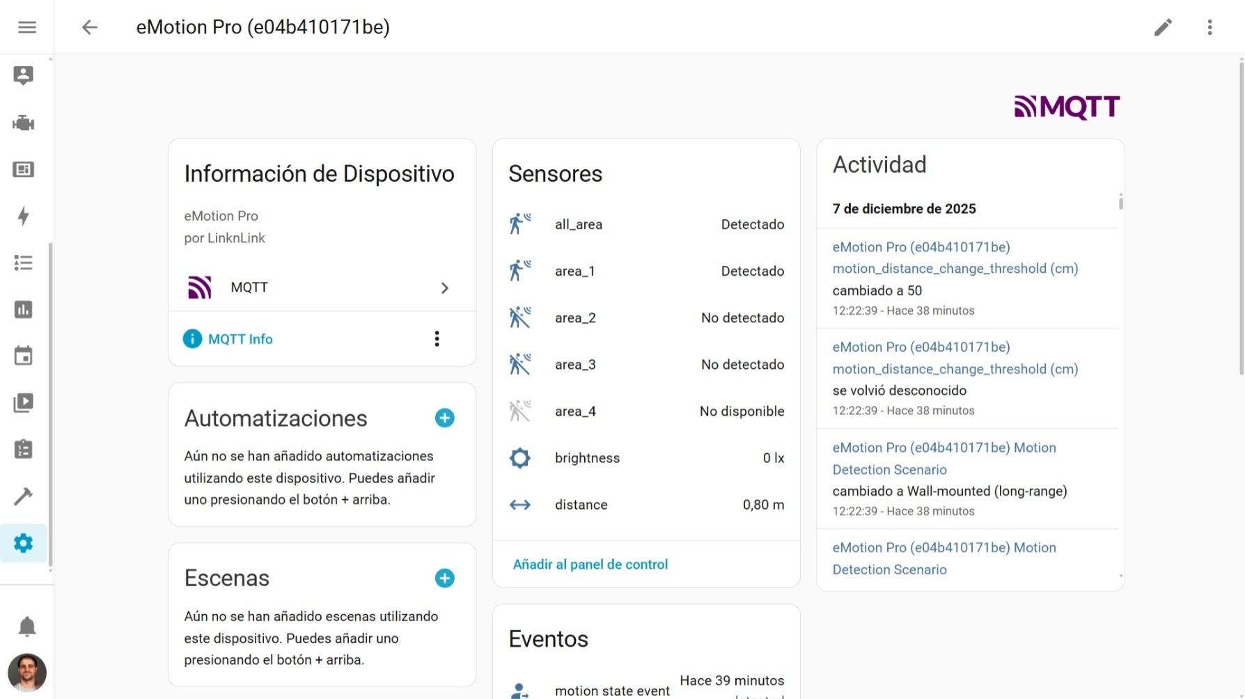 eMotion Pro entities in Home Assistant