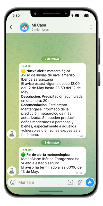 Notificatión Telegram con MeteoAlarm
