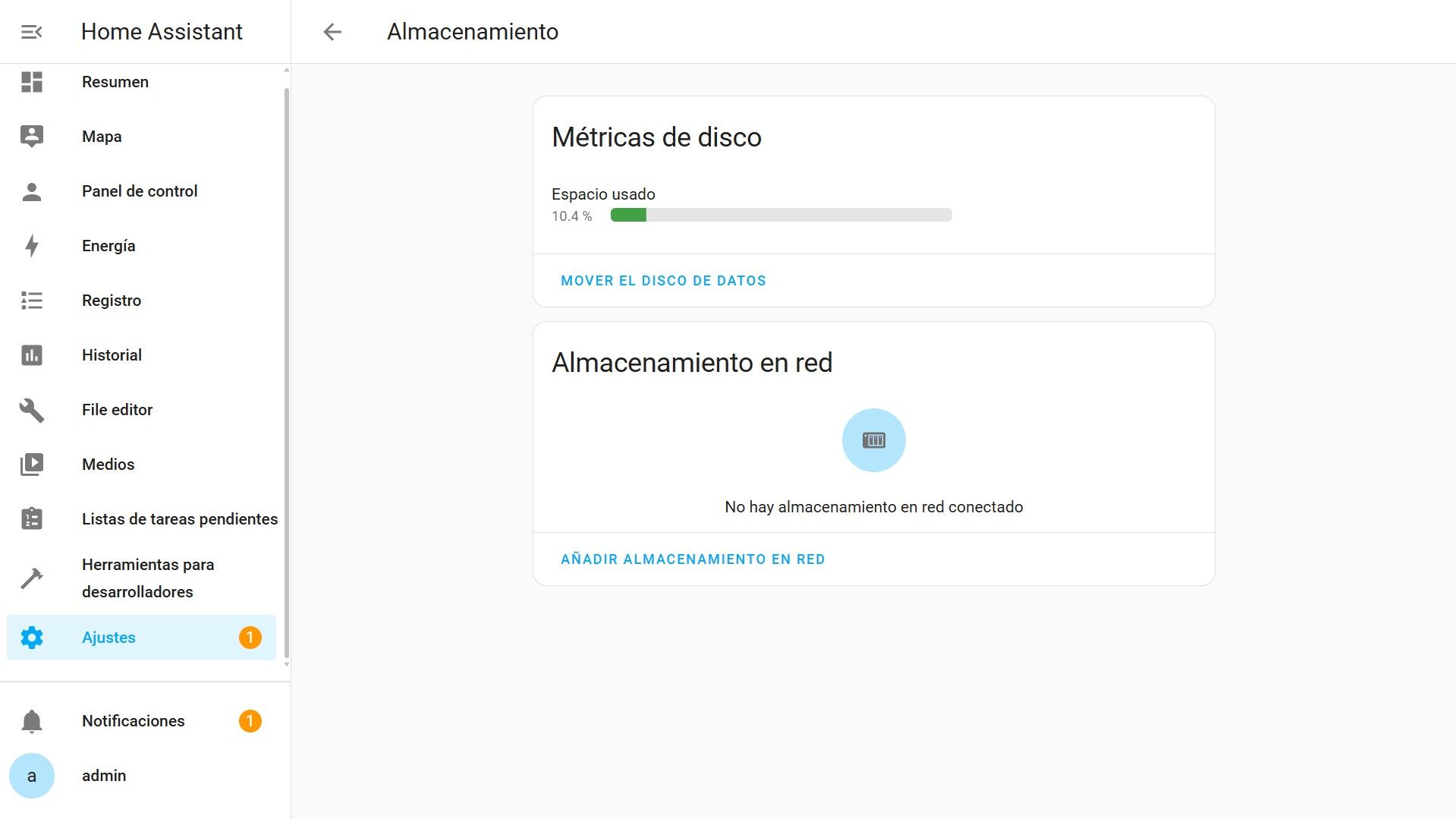 Ajustes - Sistema - Almacenamiento